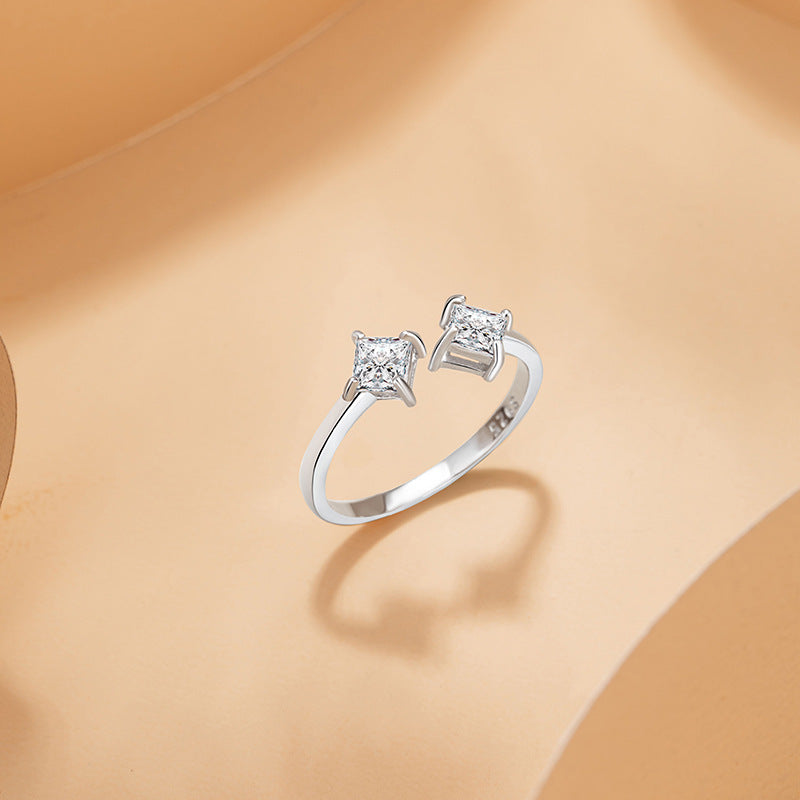 Small Square Sugar Sterling Silver 925 Necklace Female Niche Design Light Luxury Zircon Star Ring Ins Style Square Ring