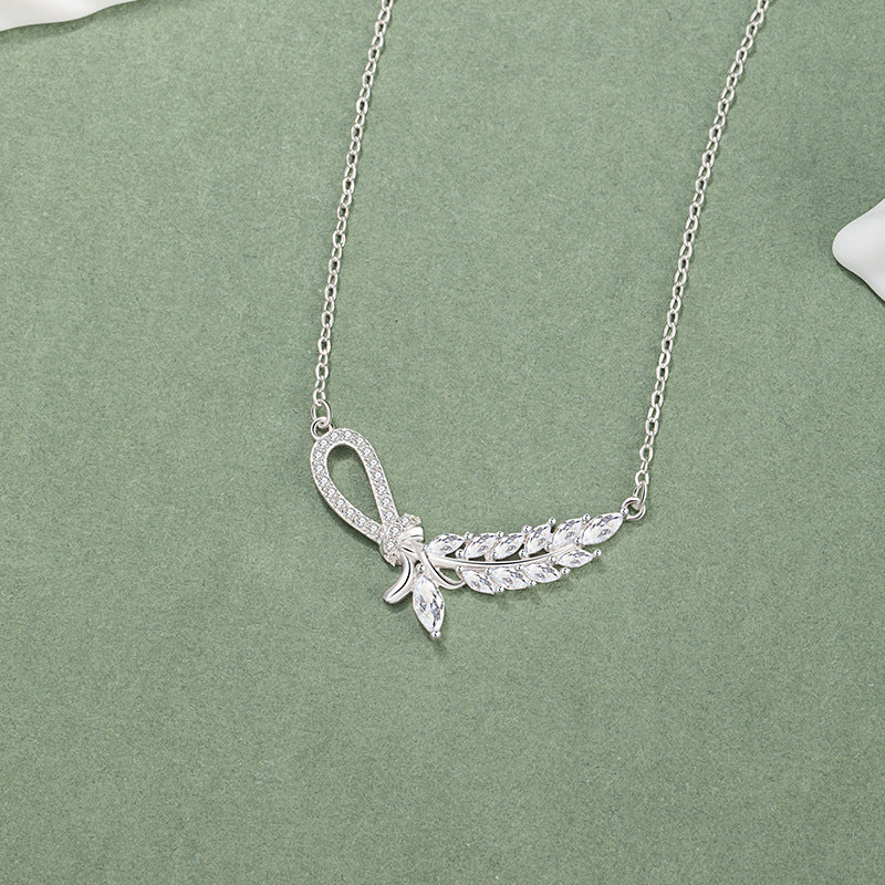 Tassel Safe Sterling Silver 925 Necklace Fashionable Versatile Laurel Goddess Clavicle Chain Isn Light Luxury Style Wheat Ear Pendant