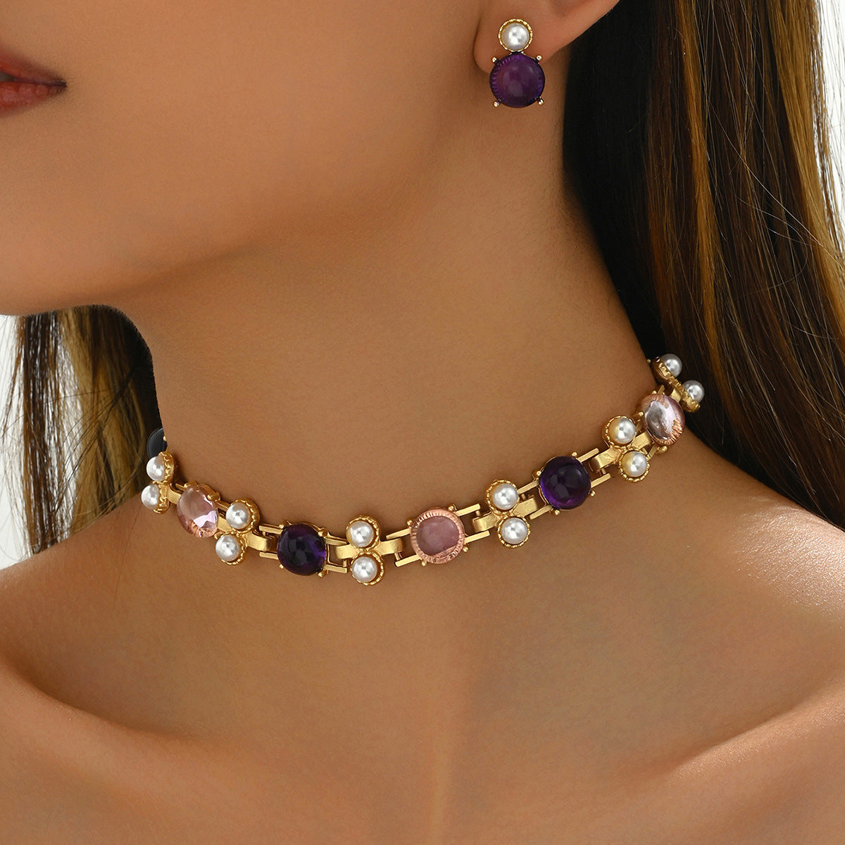 Purple and Pearl-Effect Jewelry — product image 2