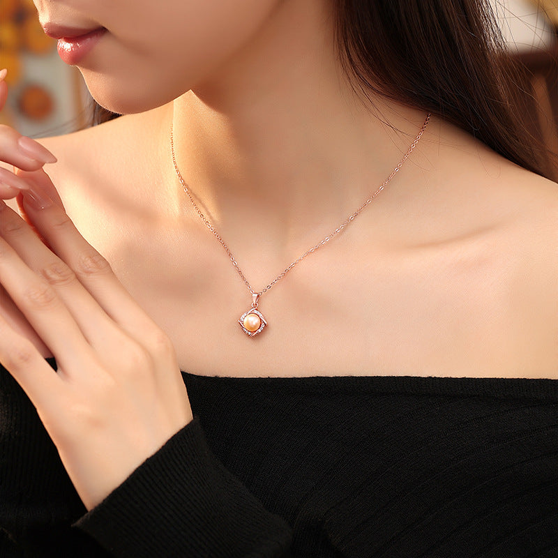 S999 Pure Silver Necklace Women's Rotating Windmill Freshwater Pearl Pendant Clover Light Luxury Temperament Gift Jewelry Wholesale