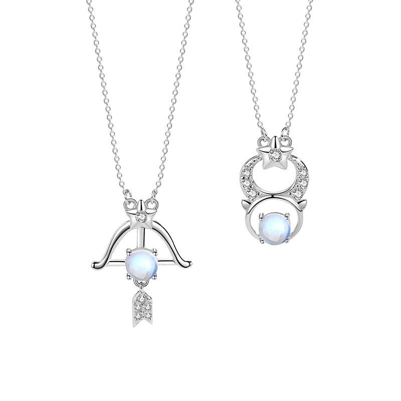 Twelve Constellation Sterling Silver 925 Necklace Female Niche Design Light Luxury Star Qixi Festival Dream Moonstone Pendant