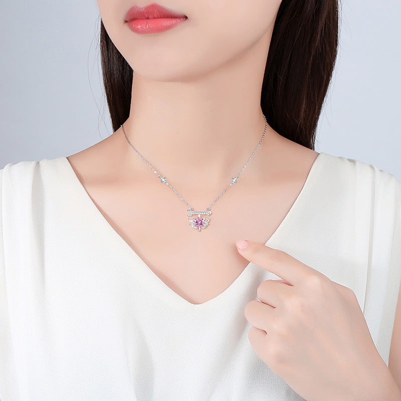 Women's 925 Sterling Silver Necklace with One Arrow, Fashionable All-Match Angel Wings Clavicle Chain, INS Love Pendant