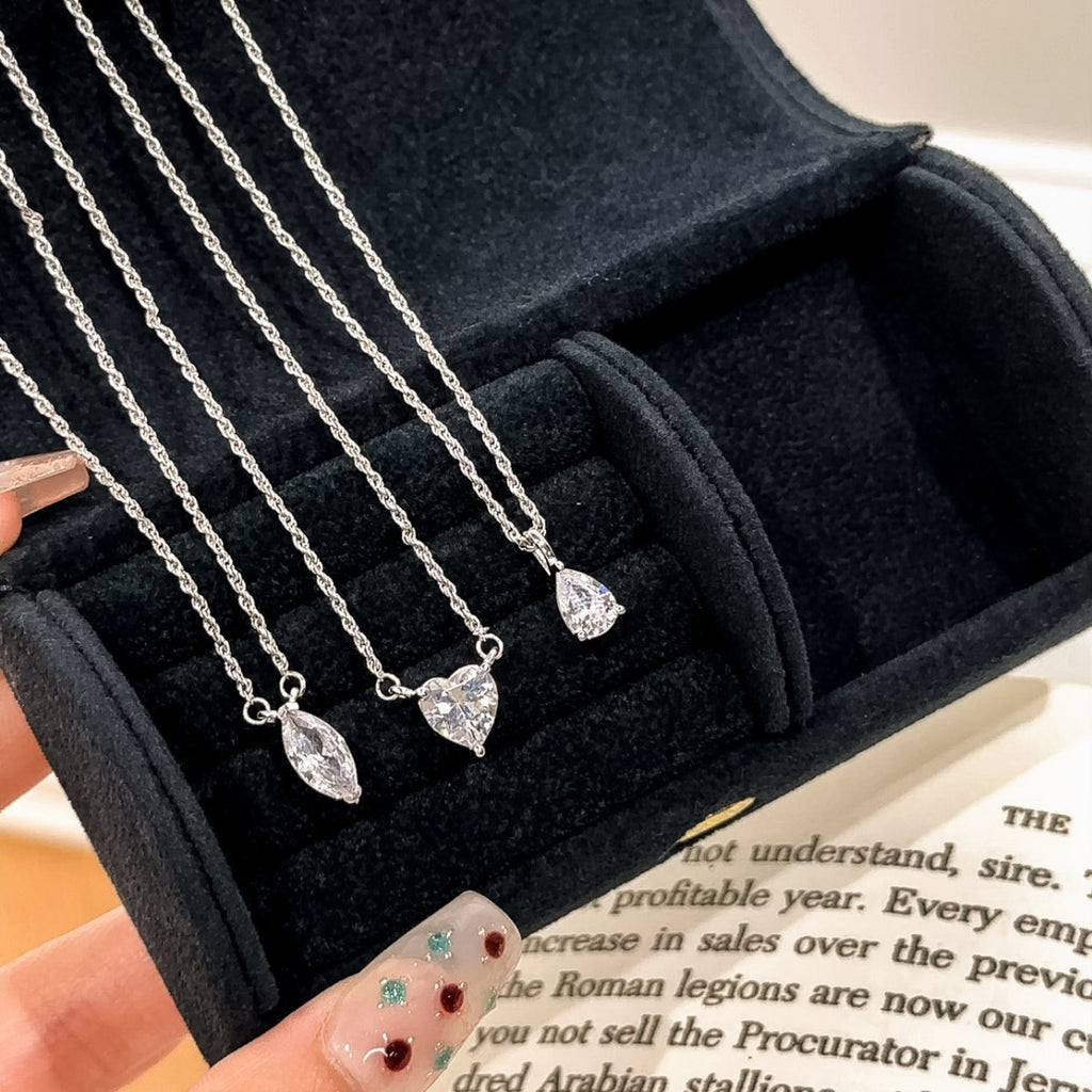 Lovely Sterling Silver 925 Necklace Female Niche Design Light Luxury Horse Eye Zircon Clavicle Chain Ins Style Drop-Shaped Pendant