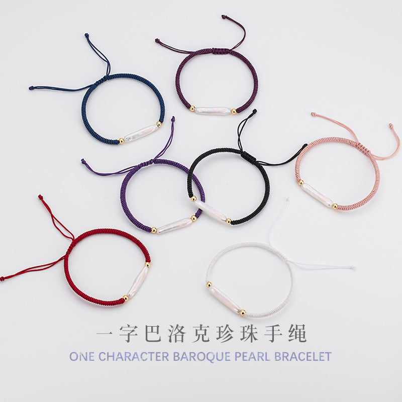 Small Silver Bar Sterling Silver 925 Bracelet Female Niche Design Light Luxury Natural Baroque Pearl Bracelet Ins Style Bracelet