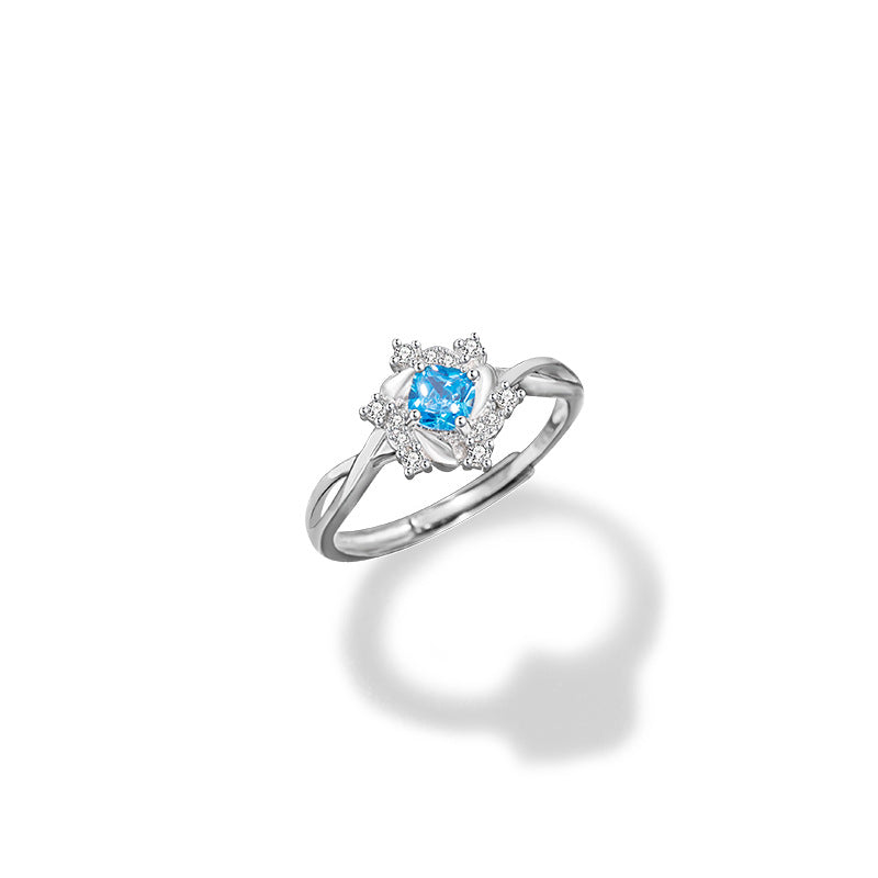 Star Sterling Silver 925 Ring Female Niche Design Light Luxury Zircon Snowflake Ring Ins Style Six-Pointed Star Ring