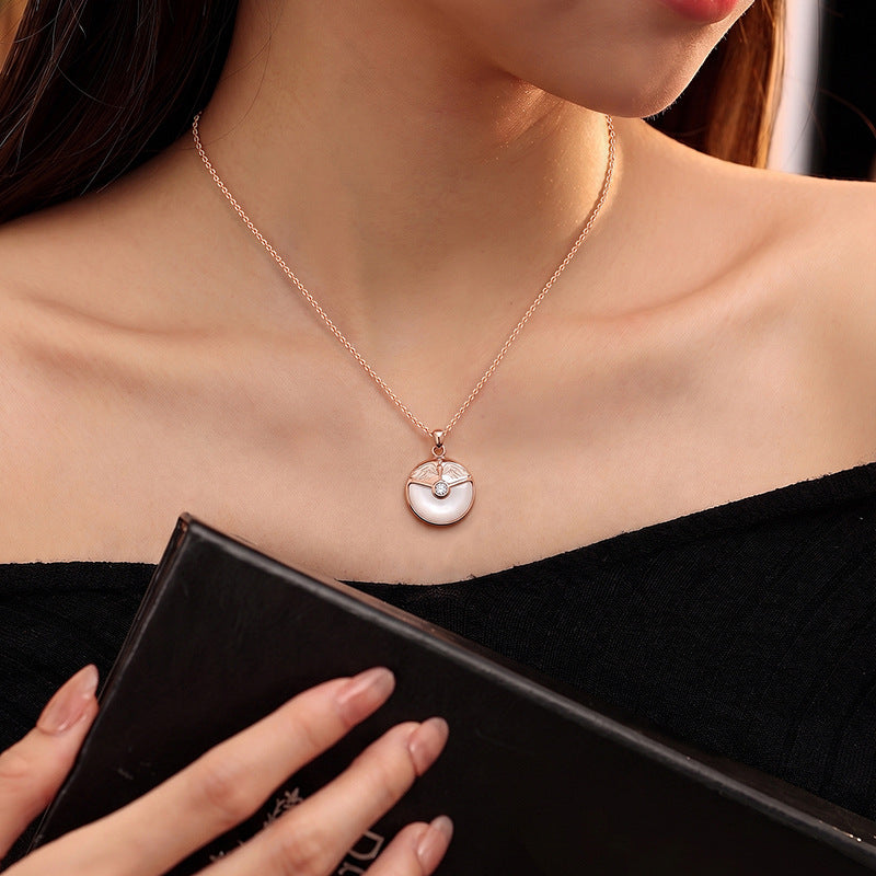 Cross-Border Hot Sale S925 Sterling Silver Necklace Female Angel Knight Fritillary Pendant Niche Girlfriends Paired Silver Jewelry Wholesale