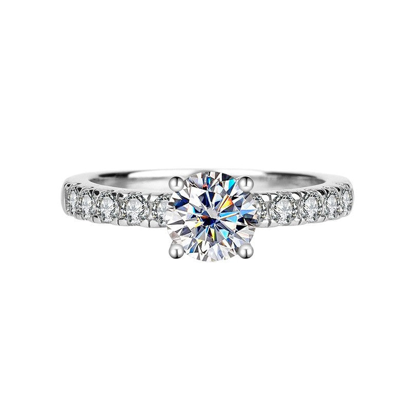 Classic Four-Claw Diamond 925 Sterling Silver Ring Women's Light Luxury High-Grade Engagement Wedding Ring Ins Style Pair Ring