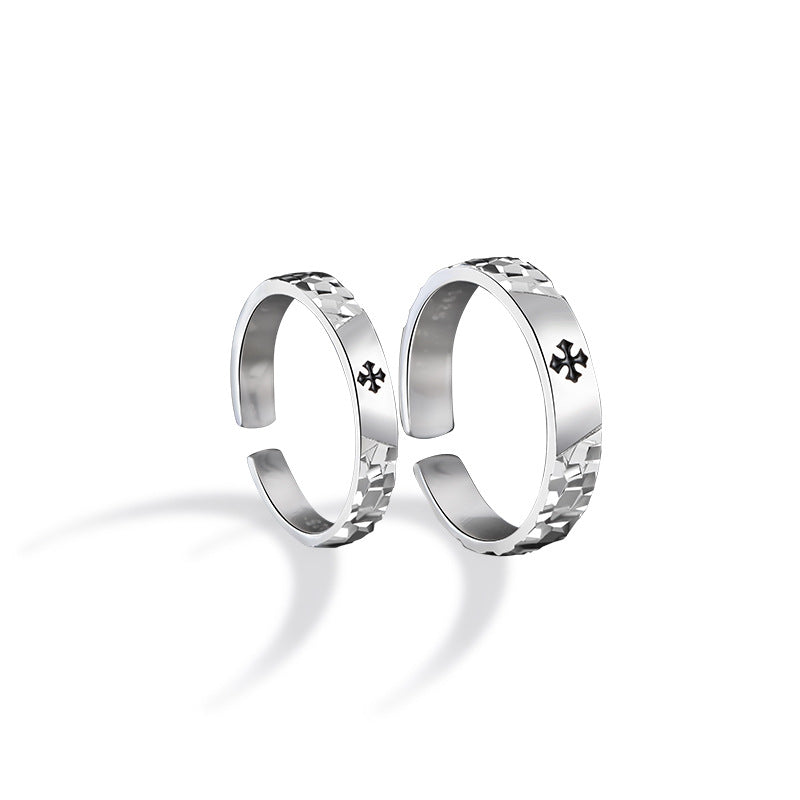 Cross Sterling Silver 925 Couple Ring Men's and Women's Fashion All-Match Star Ring Valentine's Day Broken Ice Pair Ring