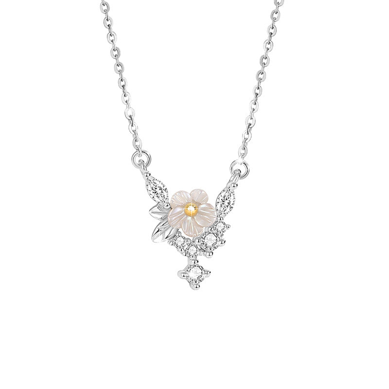 Cherry Blossom Sterling Silver 925 Necklace Female Niche Design Light Luxury Petal Zircon Clavicle Chain Get Things Ins Flower Pendant