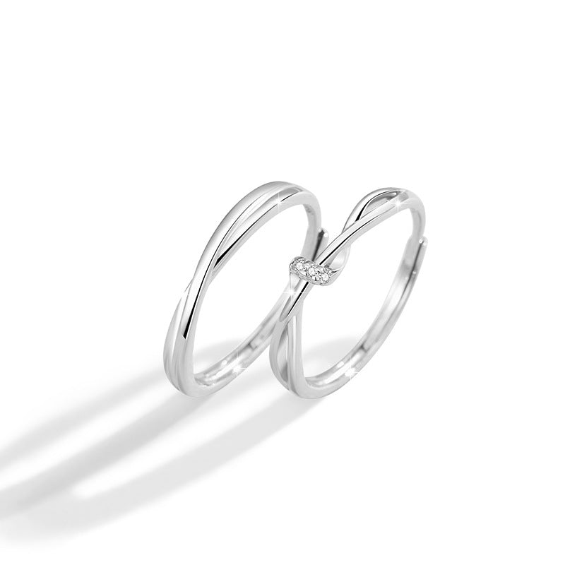 Mobius 999 Pure Silver Couple Ring Female Niche Design Light Luxury Zircon Ring Ins Intersection Line Pair Ring