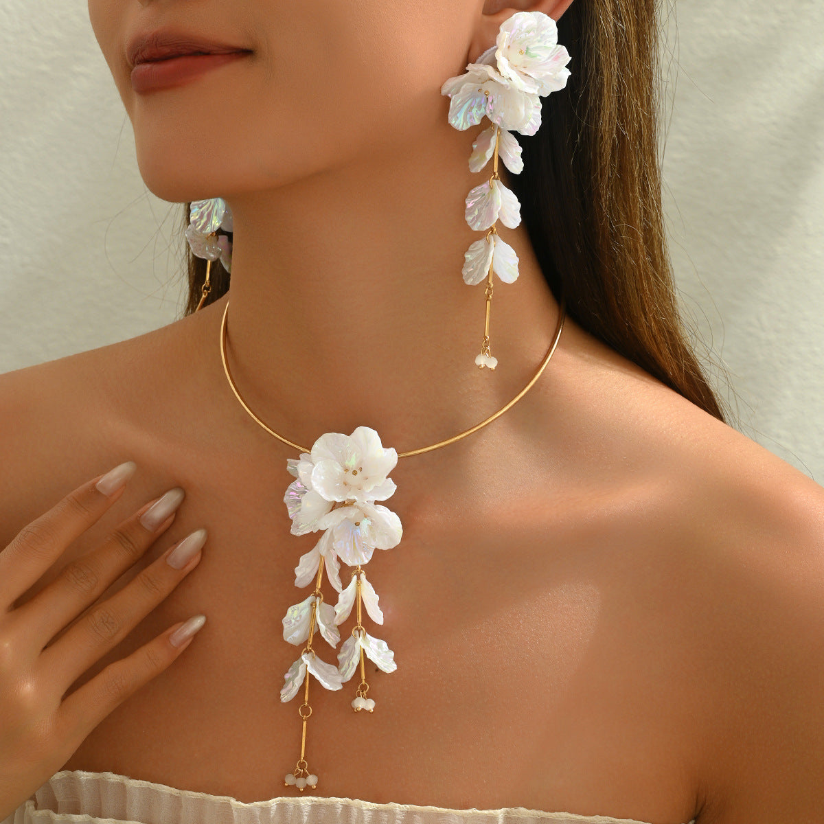 White Cascading Flower Jewelry — product image 2