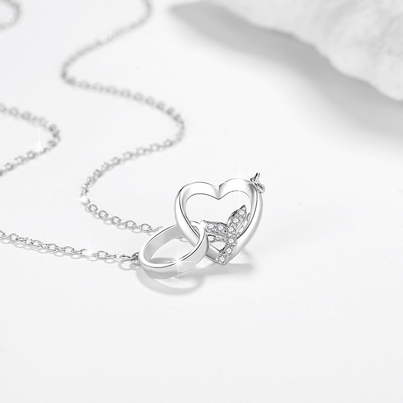 Whale Has You Sterling Silver 925 Couple Necklace Men and Women Fashion All-Match Fishtail Clavicle Chain Ins Style Love Pendant