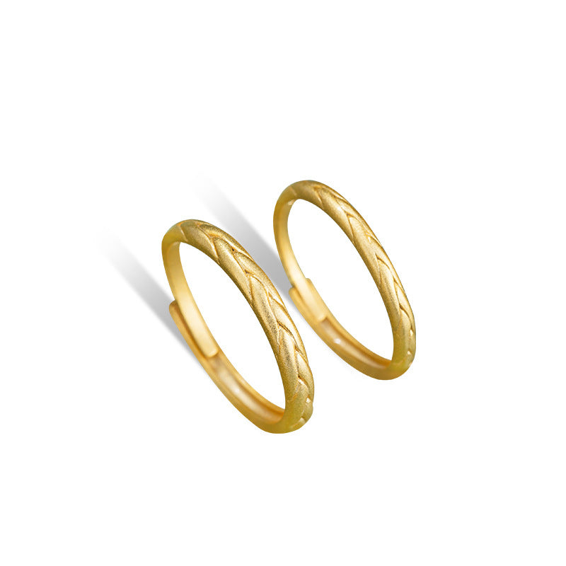 Wheat Ear Foot Silver 999 Couple Ring Men's and Women's New Chinese National Fashion Glossy Plain Ring Ins Style Ear Ear Safety Ring