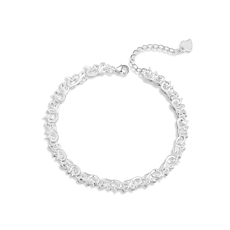 Phoenix Pure Silver 999 Bracelet Female New Chinese National Fashion Girlfriends Same Style Bracelet Ins Style High-Grade Phoenix Tail Bracelet