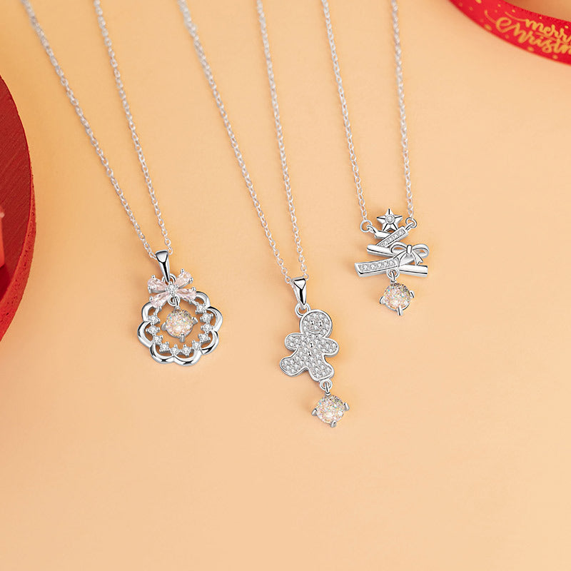 Christmas Tree Sterling Silver 925 Necklace Women's Fashion Versatile Bow Bell Sweater Chain Ins Ginger Cake Star Pendant