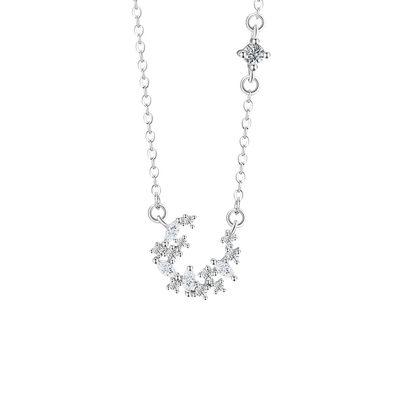Moon Sterling Silver 925 Necklace Female Niche Design Light Luxury Romantic Star River Clavicle Chain Ins Style Star Pendant