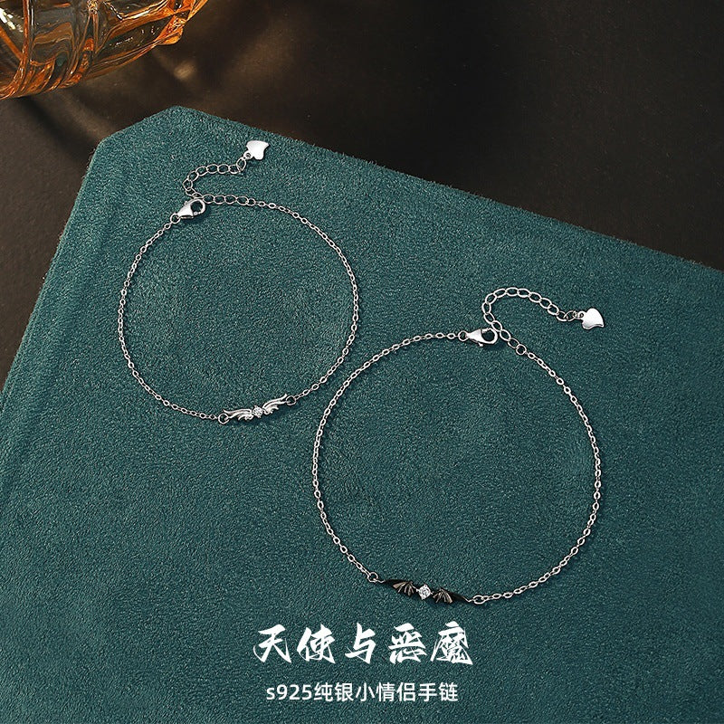 S925 Sterling Silver Angel and Devil Couple Bracelet Niche Design Fine Bracelet for Male Girlfriend Valentine's Day Gift