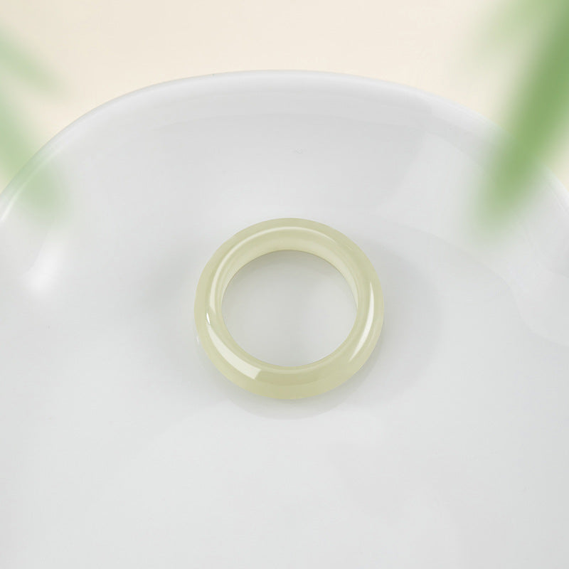 Natural Hetian Jade Sunny Water Couple Ring New Chinese National Fashion Jade Plain Ring Ins Qixi Birthday Gift Pair Ring