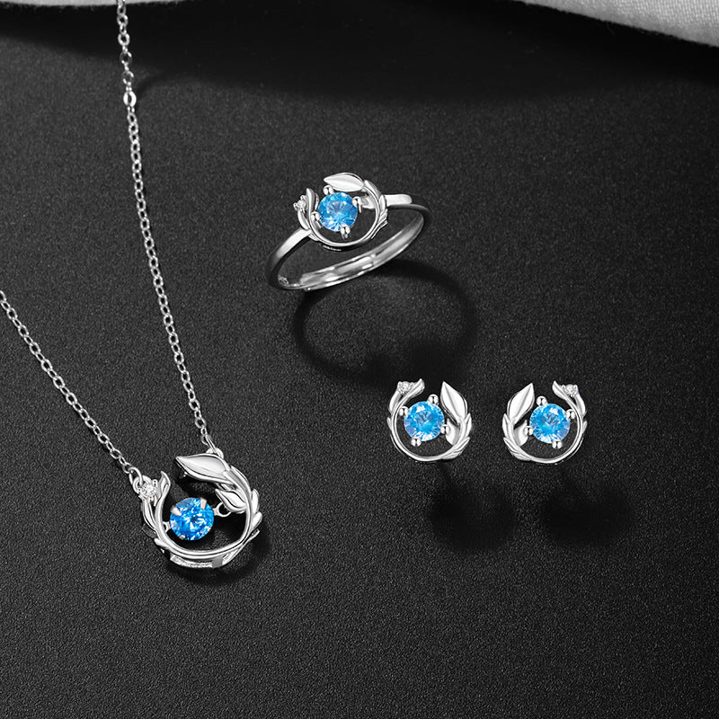 Yu You Accompany Sterling Silver 925 Ring Female Niche Design Light Luxury Blue Zircon Ring Ins Style Feather Ring