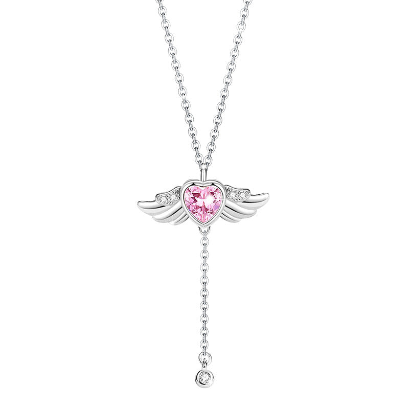 Angel Wings Sterling Silver 925 Necklace Women's Fashion Versatile Love Clavicle Chain Ins Pull Wings Movable Pendant