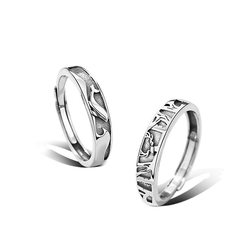 Original Design Whale Deer Couple Ring Vintage Sterling Silver Ring with You Valentine's Day Gift