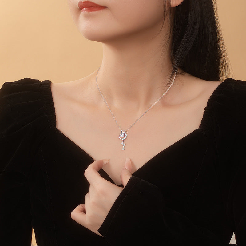 2026 New Light-Changing Love Stone S925 Sterling Silver Necklace Female UV Color-Changing Star Moon Clavicle Chain All-Match Jewelry