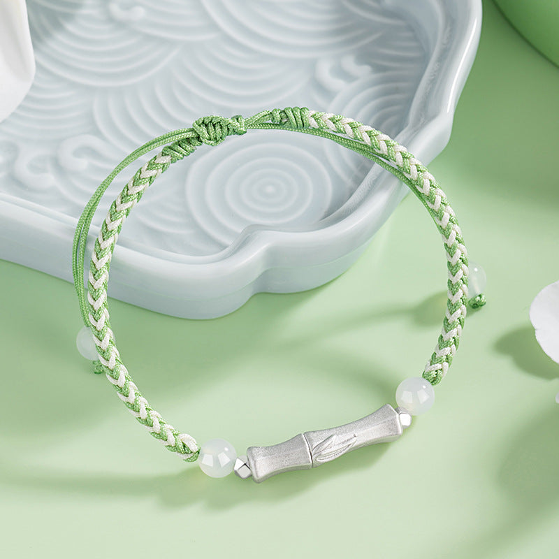 Festival High-Rise Sterling Silver 925 Couple Chalcedony Bracelet National Fashion New Chinese Style Bamboo Bracelet Ins Style Bamboo Bracelet