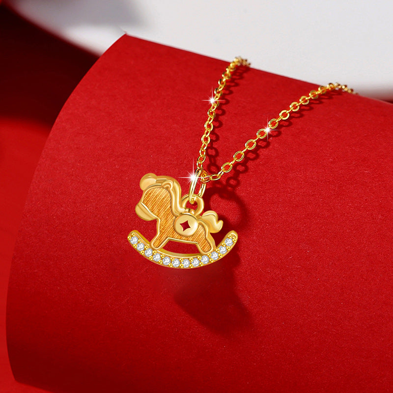 Immediately Rich Flower Sterling Silver 925 Necklace Women's Light Luxury High-Grade Gold Coin Birth Year Clavicle Chain Ins Zodiac Pendant