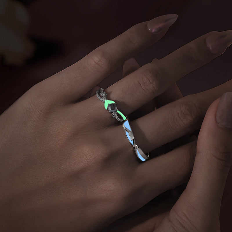 This Life Has You Sterling Silver 925 Luminous Couple Ring Men's and Women's Light Luxury Whale Plain Ring Thing Ins Fishtail Pair Ring
