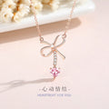 Bowknot Sterling Silver 925 Necklace Female Niche Design Light Luxury Pink Zircon Clavicle Chain Ins Style Love Pendant