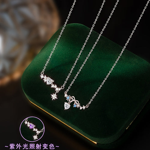 2026 New Love Color Changing Stone S925 Sterling Silver Necklace Female UV Light Changing Zircon Niche Light Luxury Ins Style