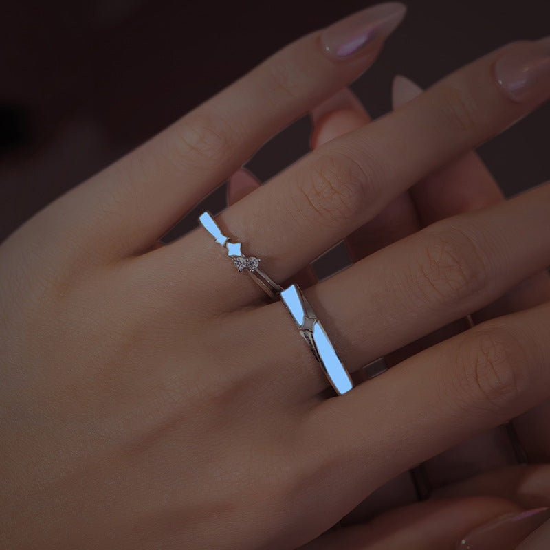 Meteor Shower Luminous Sterling Silver 925 Couple Ring Men and Women Fashion All-Match Zircon Ring Ins Wind Star Ring