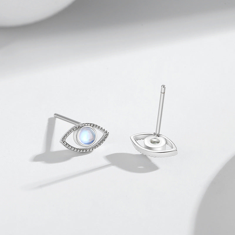 Devil's Eye Sterling Silver 925 Stud Earrings Female Niche Design Light Luxury Moonstone Earrings Ins Style Eye Earrings