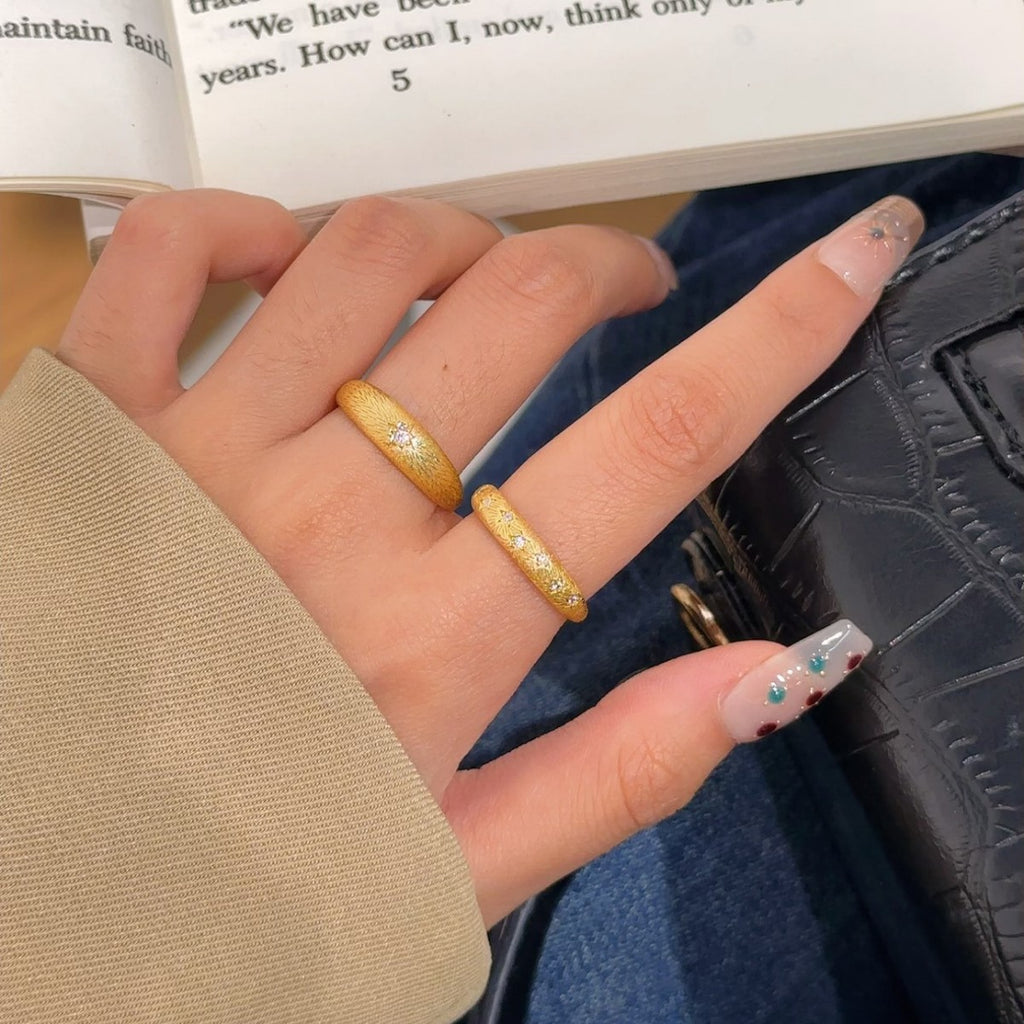 Starry Sky Sterling Silver 925 Ring Mid-Ancient Buqi Style Handmade Brushed Star Ring Ins Light Luxury High-Grade Ring