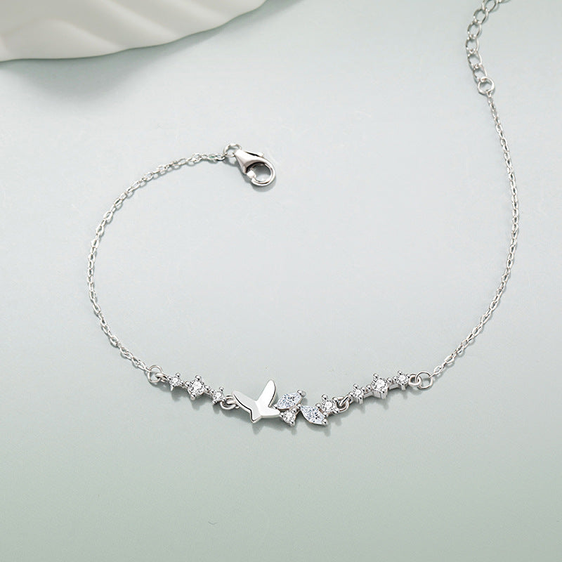 Shining Butterfly Pure Silver 999 Bracelet Female Niche Design Light Luxury Zircon Bracelet Ins Style Gift Star Bracelet