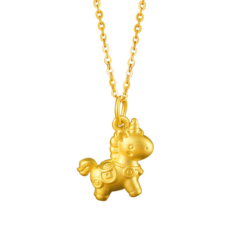Immediately Rich Flower Pure Silver 999 Necklace Female Light Luxury High-Grade Sense Birth Year Copper Coin Clavicle Chain Zodiac Horse Pendant