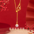 Fu Lu Double Full Sterling Silver 925 Women's New Chinese Style National Fashion Chalcedony Tassel Clavicle Chain Ins Style Gourd Zircon Pendant