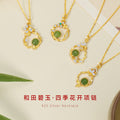 Original Flowers like Brocade Sterling Silver 925 Hetian Jasper Necklace New Chinese Style National Fashion Flower Clavicle Chain Butterfly Pendant