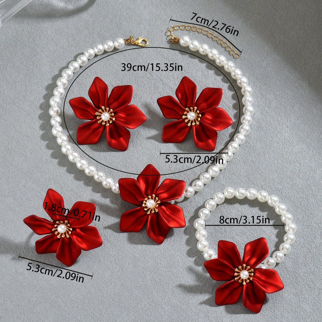 Red Flower and Pearl-Effect Jewelry — product image 4