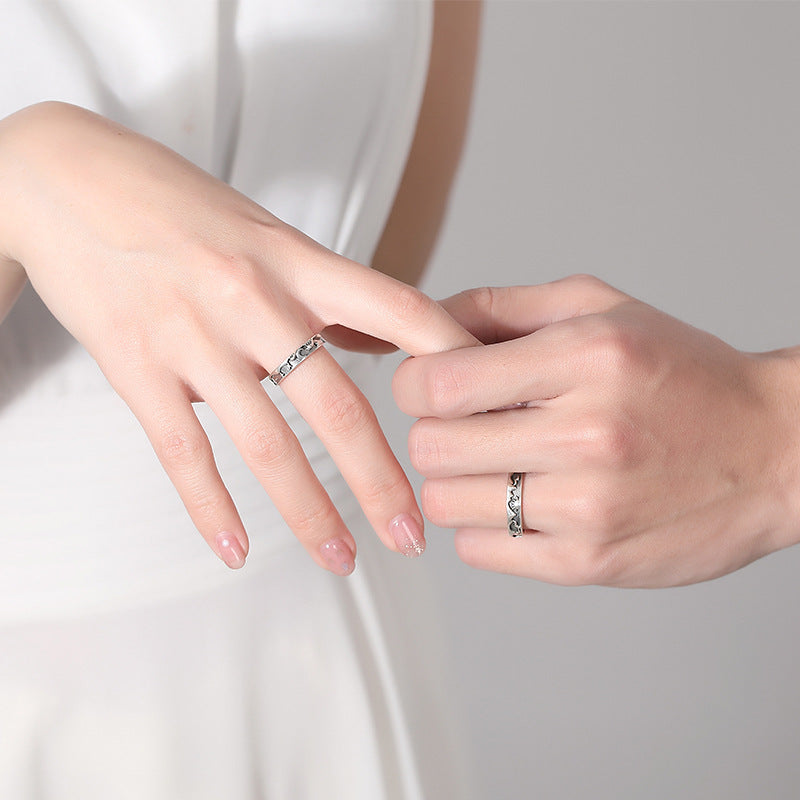 Sun Moon Star River Sterling Silver 925 Couple Ring Isn Niche Design Men's and Women's Plain Ring Light Luxury Fashion Adjustable Ring