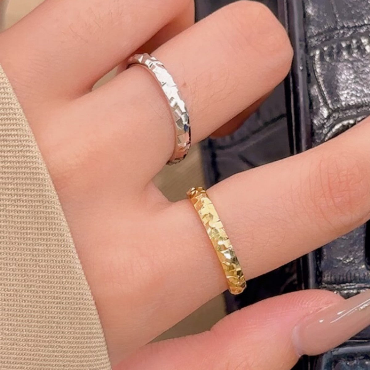 Crushed Ice Sterling Silver 925 Ring Niche Design Light Luxury High-Grade Starry Sky Plain Ring Ins Cold Wind Ring