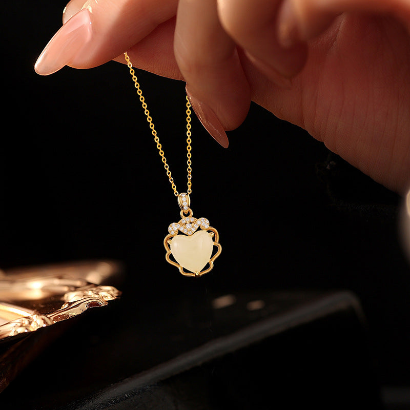 One Arrow Heart Hetian Jade Love Pendant S925 Sterling Silver Necklace Women's New Chinese Style Clavicle Chain Niche Gift