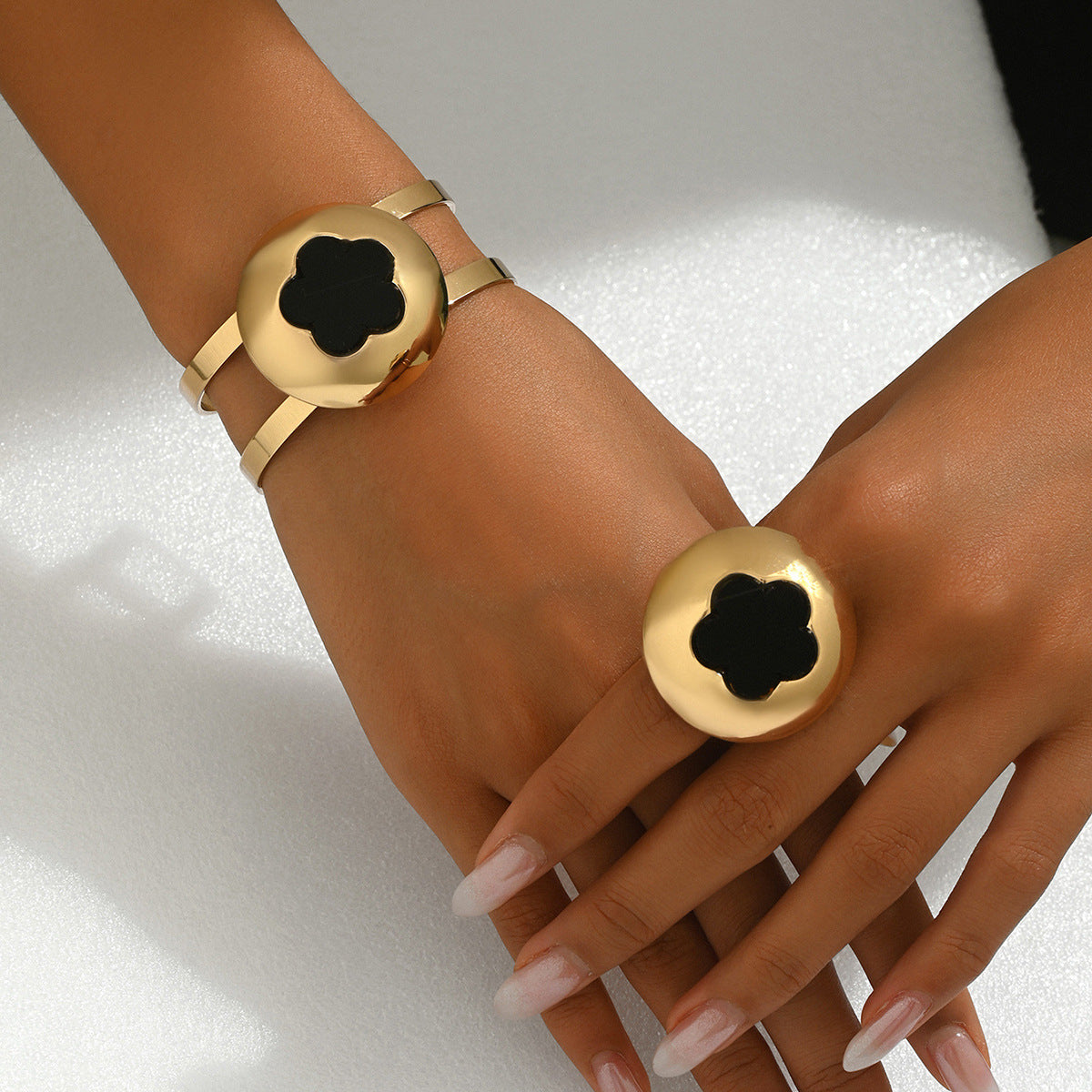 Black Flower Disc Cuff Jewelry — product image 2