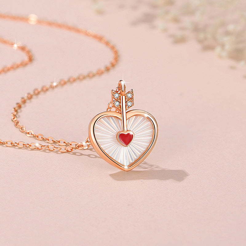 Women's 925 Sterling Silver Necklace with One Arrow, Niche Design, Light Luxury White Fritillary Clavicle Chain, INS Style Love Pendant
