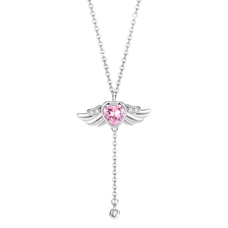 Angel Wings Sterling Silver 925 Necklace Women's Fashion Versatile Love Clavicle Chain Ins Pull Wings Movable Pendant