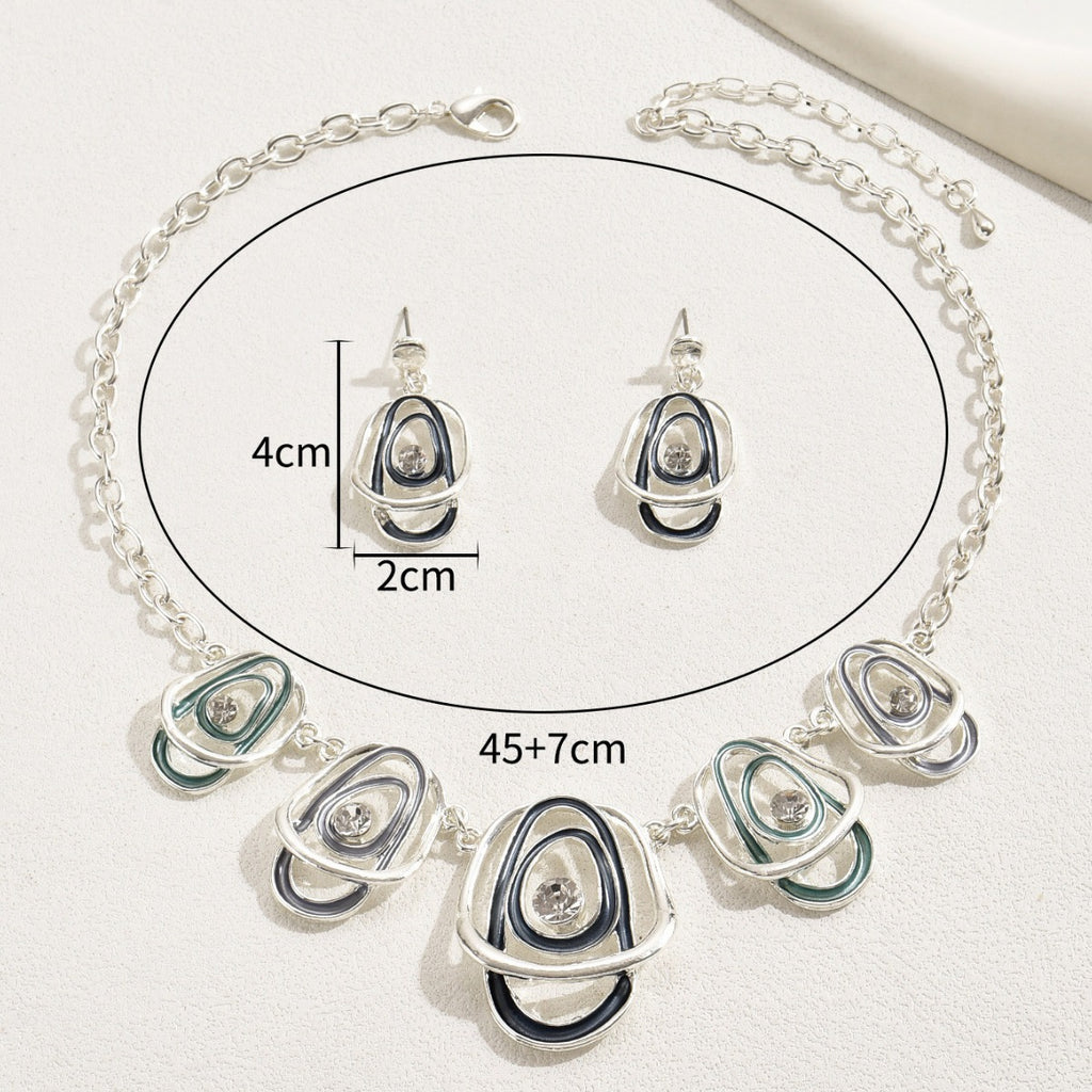 American Retro Hip Hop Earrings Long Necklace Set Personalized Dripping Oil Design Diamond Stud Earrings Light Luxury Clavicle Chain