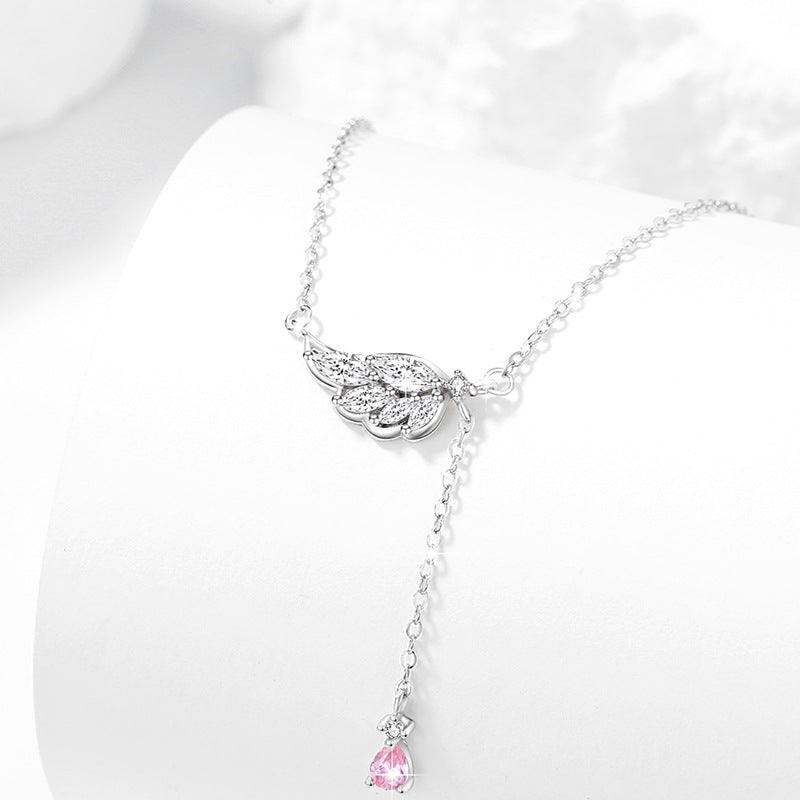 Angel Wings Sterling Silver 925 Necklace Female Niche Design Light Luxury Tassel Clavicle Chain Thing Ins Wings Pendant