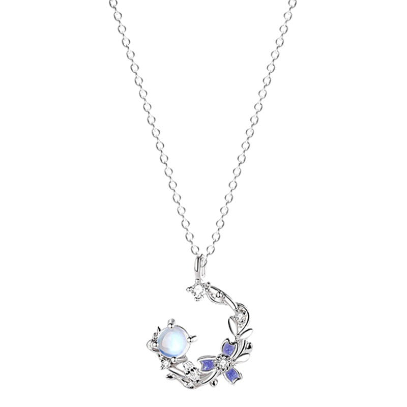 Yongtan Flower Pity Sterling Silver 925 Necklace Female Niche Design Light Luxury Zircon Clavicle Chain Ins Style Glass Stone Pendant
