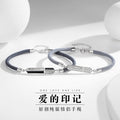 Love Mark Couple Bracelet Gray Rope S925 Sterling Silver Men's and Women's Couple Bracelet Light Luxury Niche Valentine's Day Gift