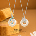 S925 Sterling Silver Enamel Craft Butterfly Safety Buckle Pendant National Fashion White Chalcedony Clavicle Chain Gift for Mom and Girlfriend